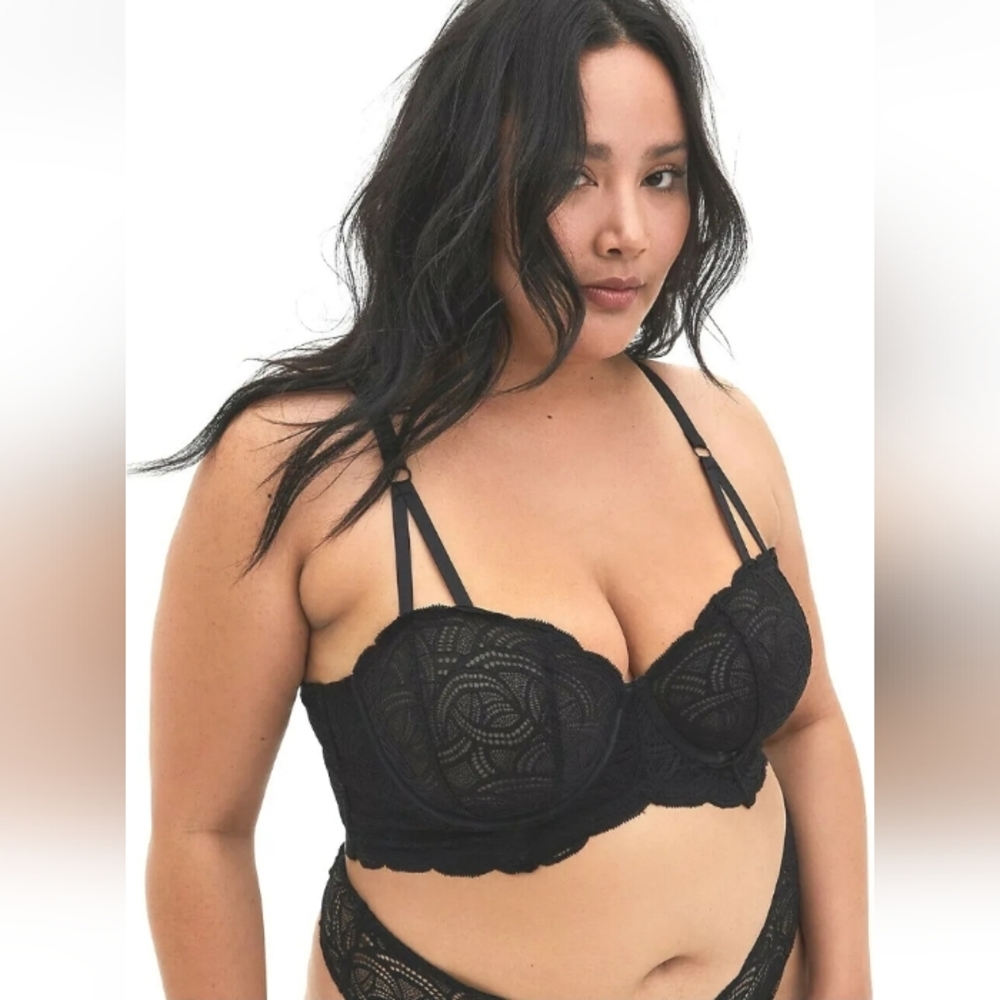 Black Lace Strappy Longline Underwire Bra